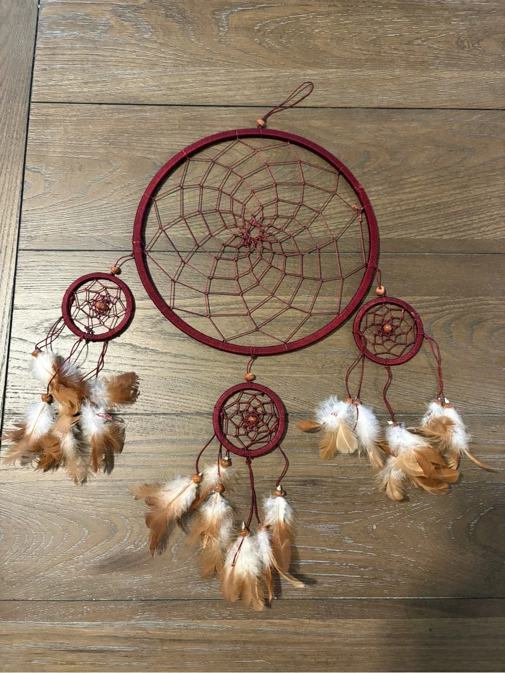 Boho Red Dreamcatcher Wall Hanging with Feather Tassels